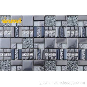 OEM Dark Grey Glass And Metal Mosaic Tile , Mosaic Floor Ti